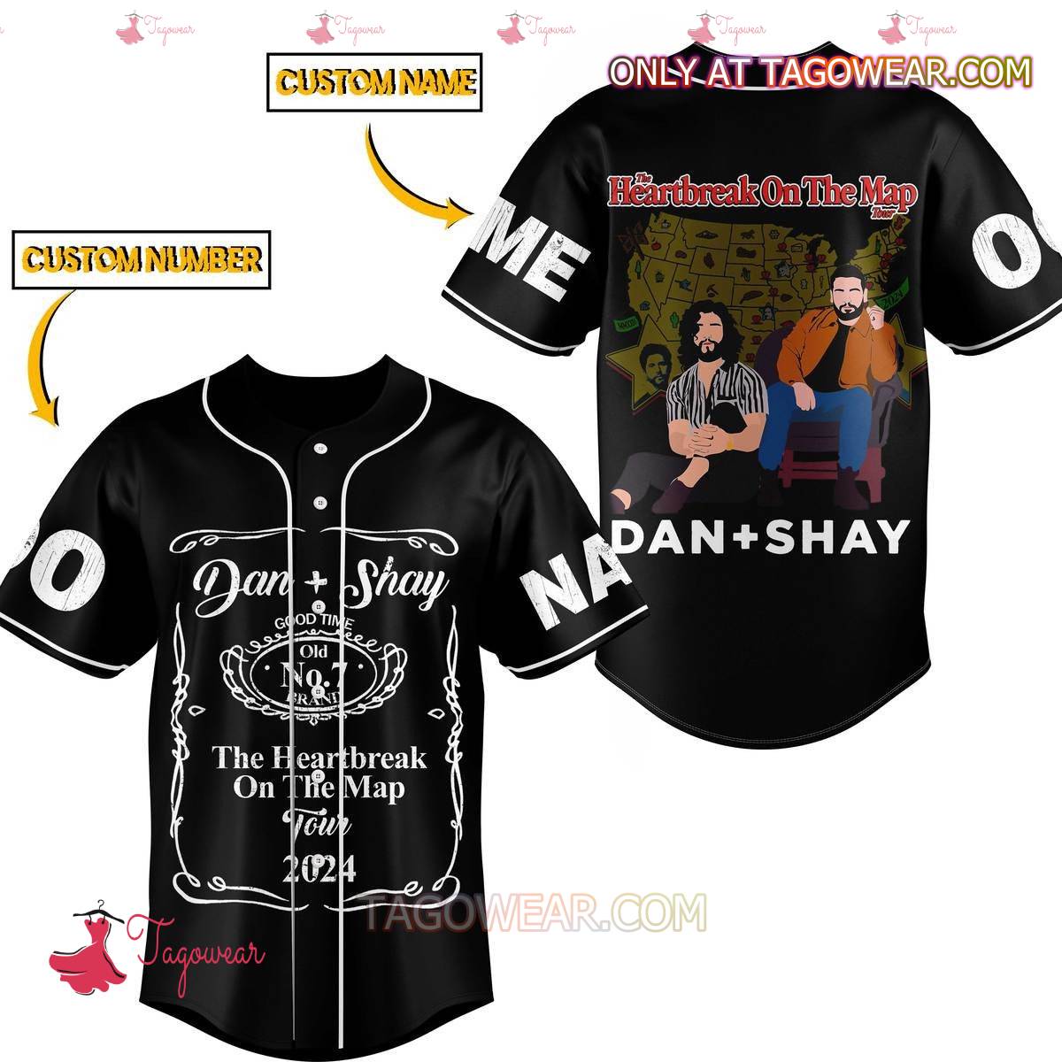 Dan + Shay The Heartbreak On The Map Tour 2024 Personalized Baseball Jersey