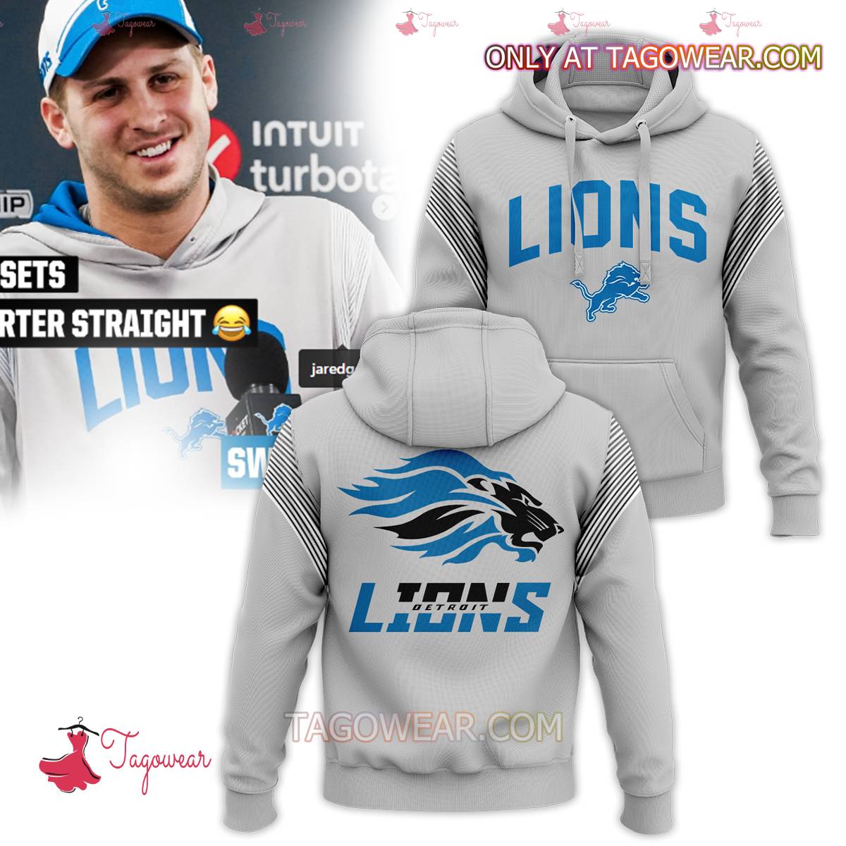 Detroit Lions Grey Outfit Football Team Hoodie