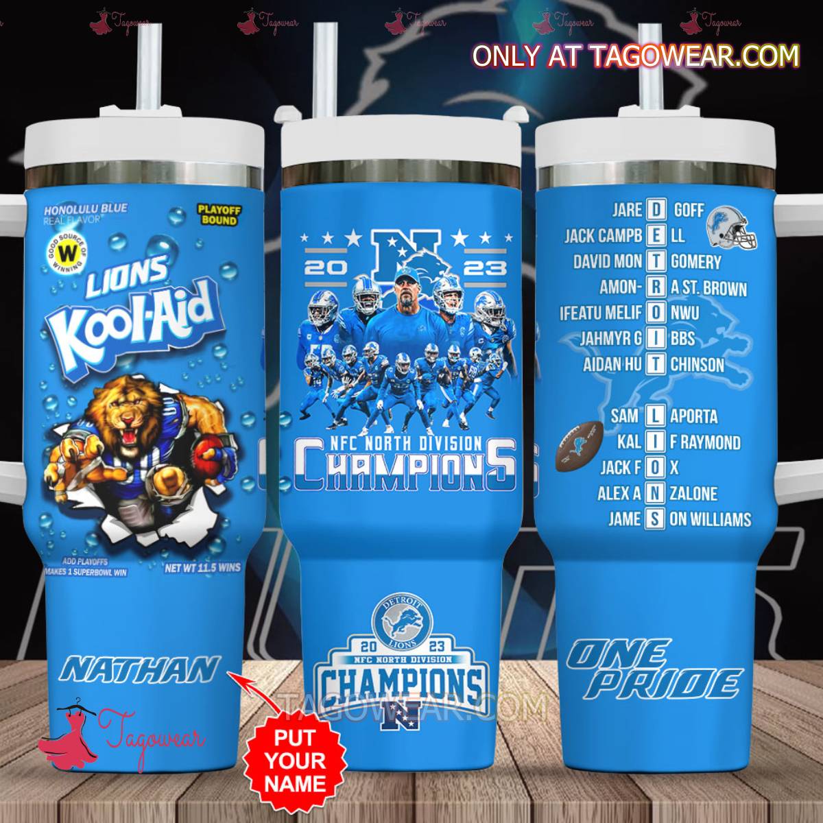 Detroit Lions Kool-aid Nfc North Division Champions Personalized 40oz Tumbler With Handle