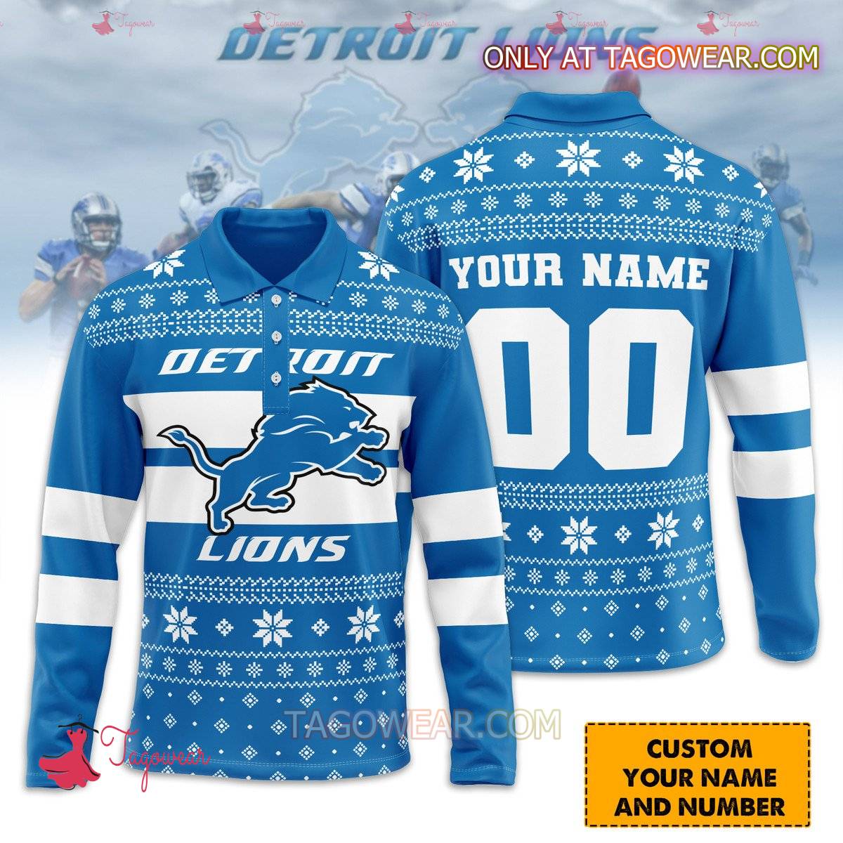 Detroit Lions Personalized Ugly Polo Long Sleeve