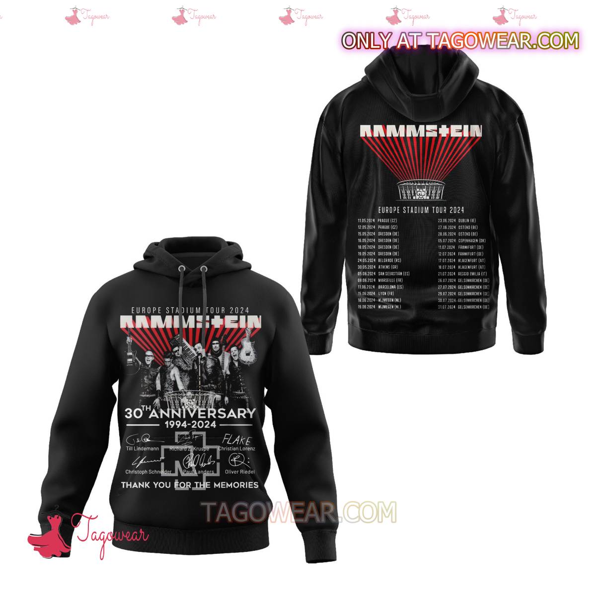 Europe Stadium Tour 2024 Rammstein 30th Anniversary 1994-2024 Signatures T-shirt, Hoodie