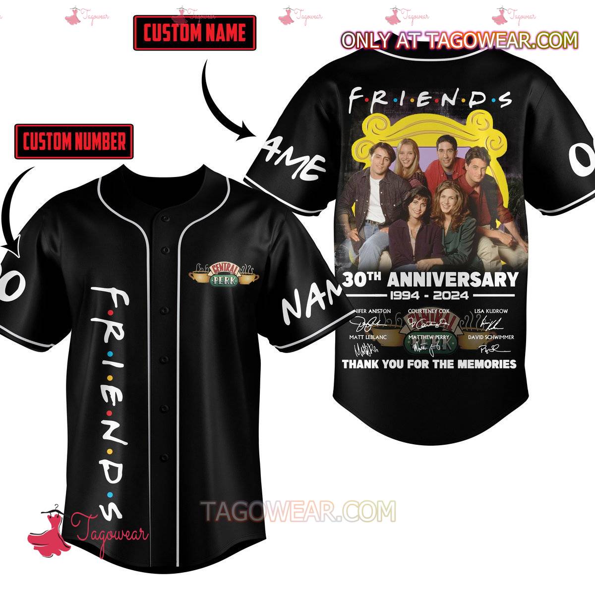 Friends 30th Anniversary 1994-2024 Signatures Thank You For The Memories Personalized Baseball Jersey