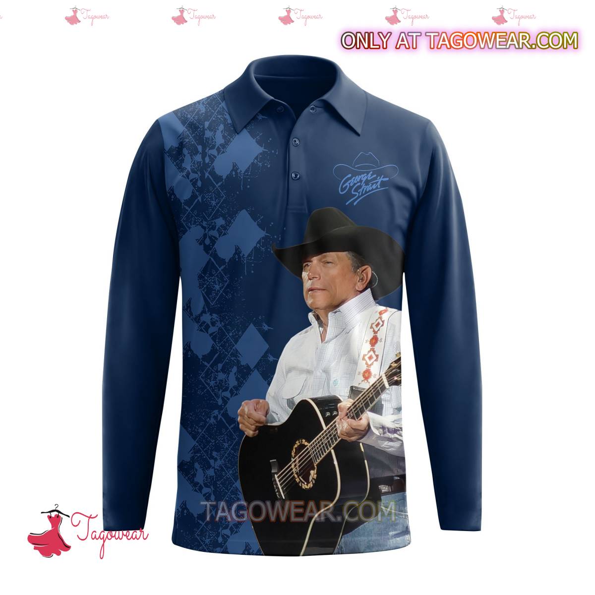 George Strait Amarillo By Morning 3D Polo Long Sleeve a