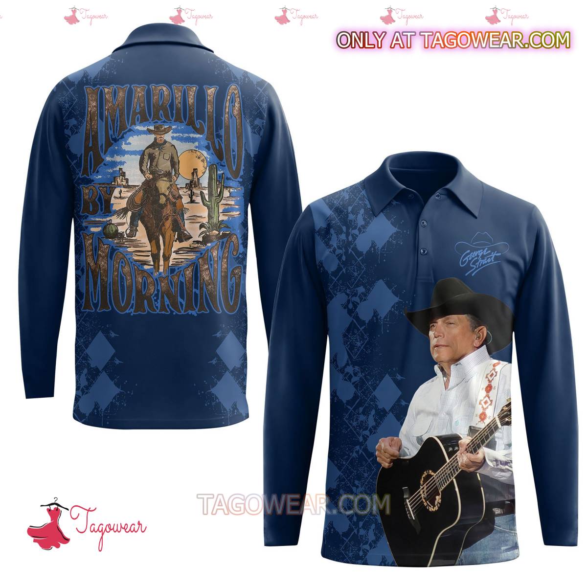 George Strait Amarillo By Morning 3D Polo Long Sleeve