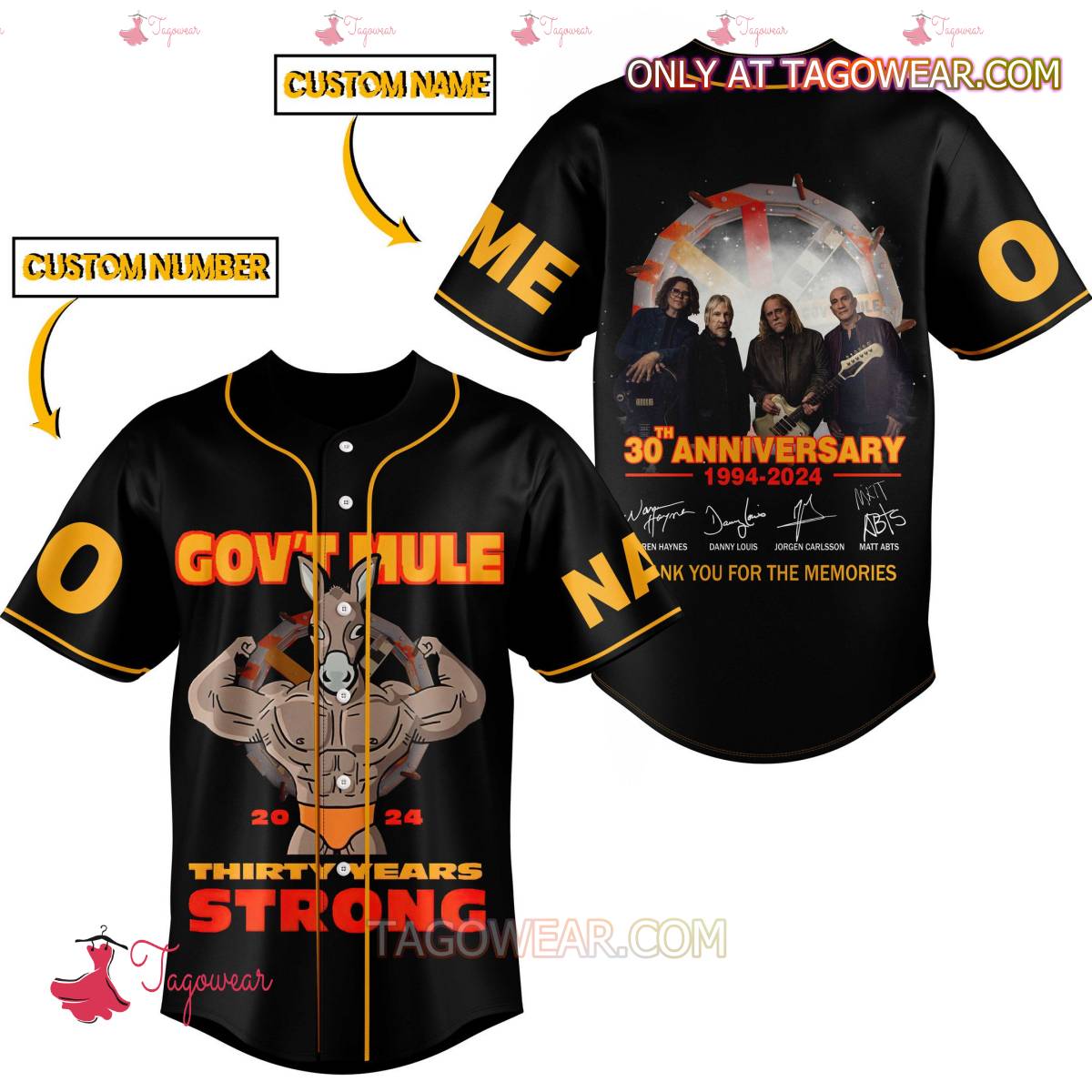 Gov't Mule Thirty Years Strong 30th Anniversary 1994-2024 Signatures Thank You For The Memories Personalized Baseball Jersey