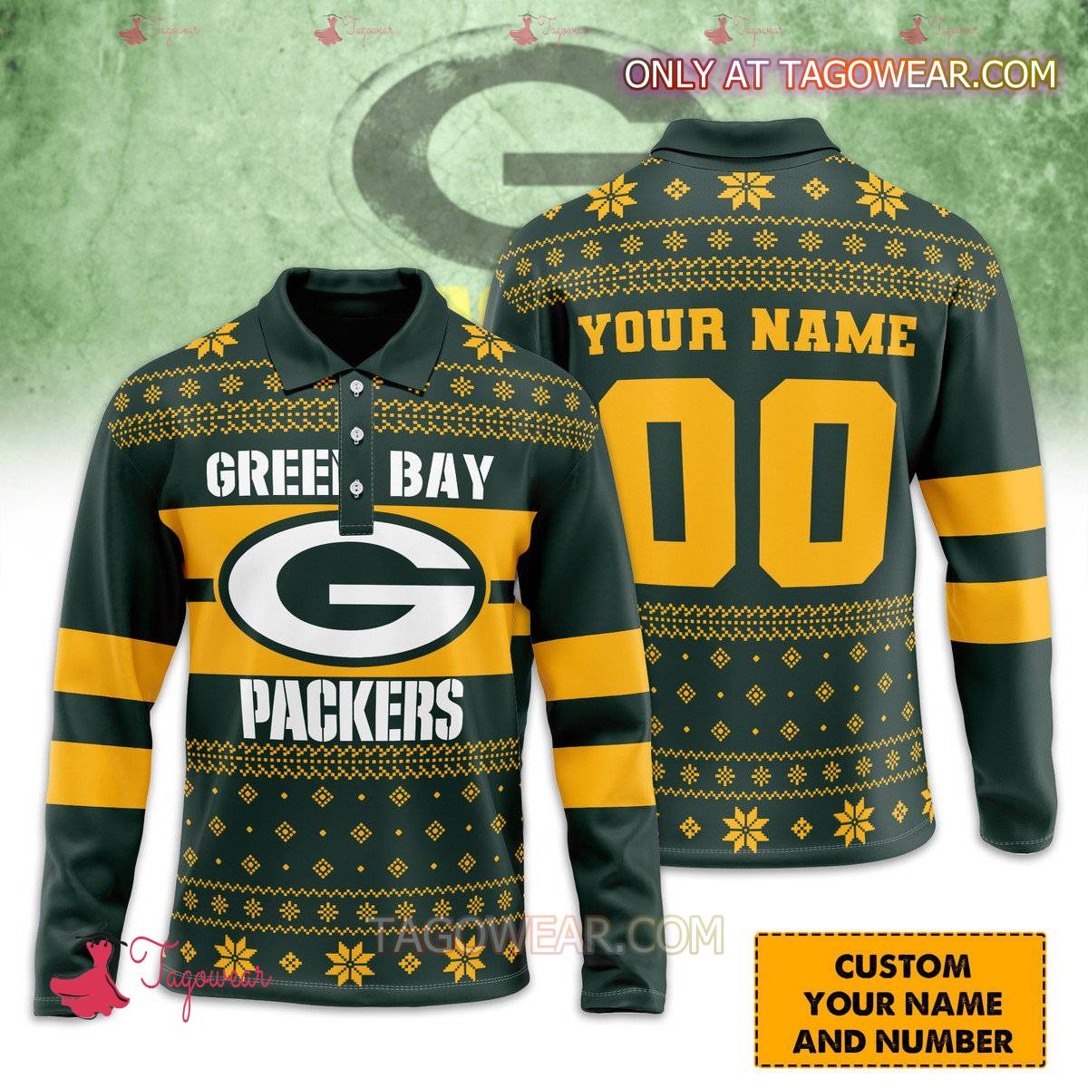 Green Bay Packers Personalized Ugly Polo Long Sleeve