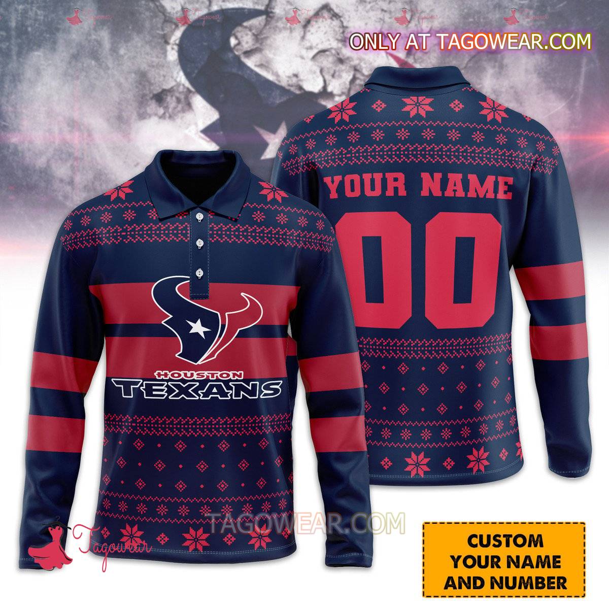 Houston Texans Personalized Ugly Polo Long Sleeve