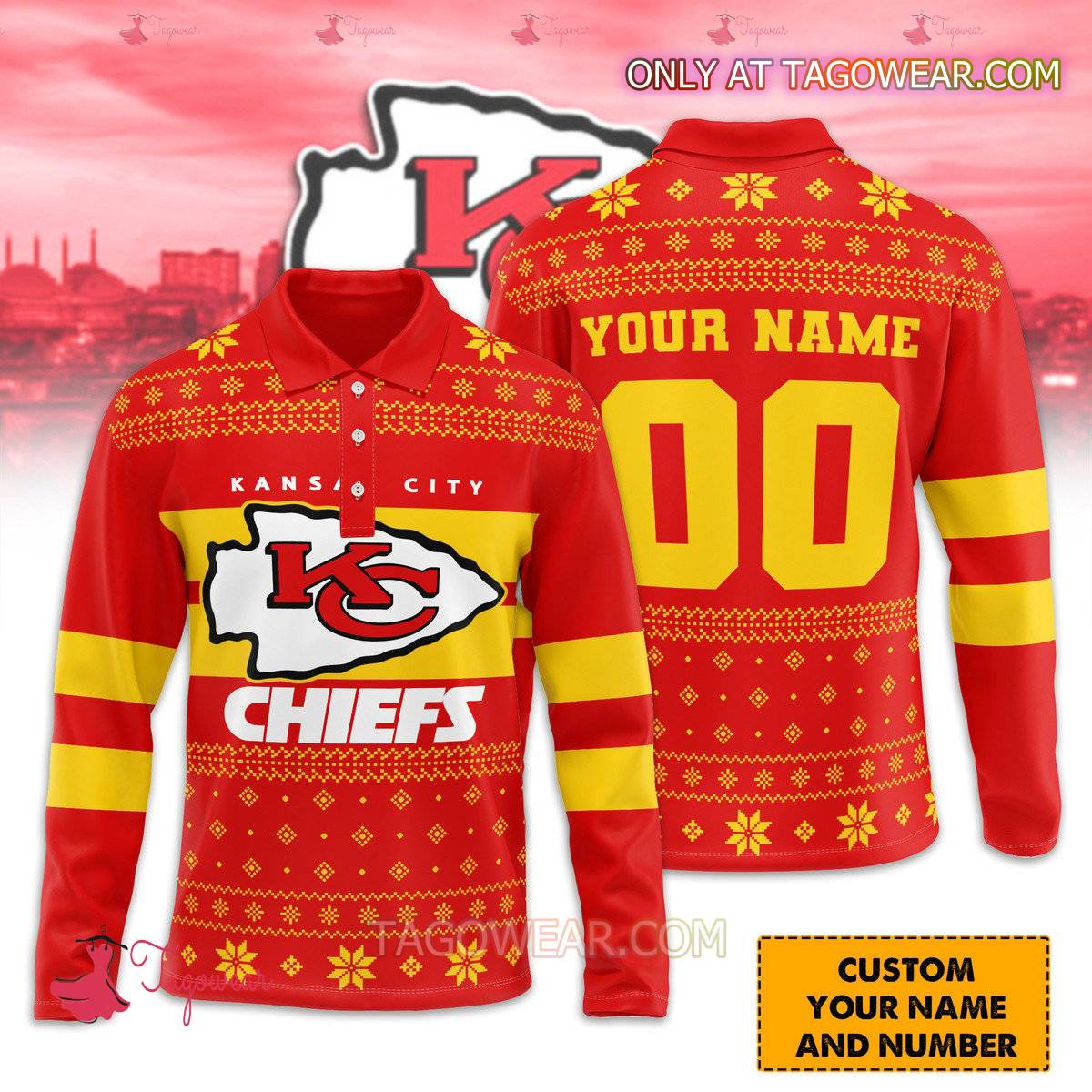 Kansas City Chiefs Personalized Ugly Polo Long Sleeve