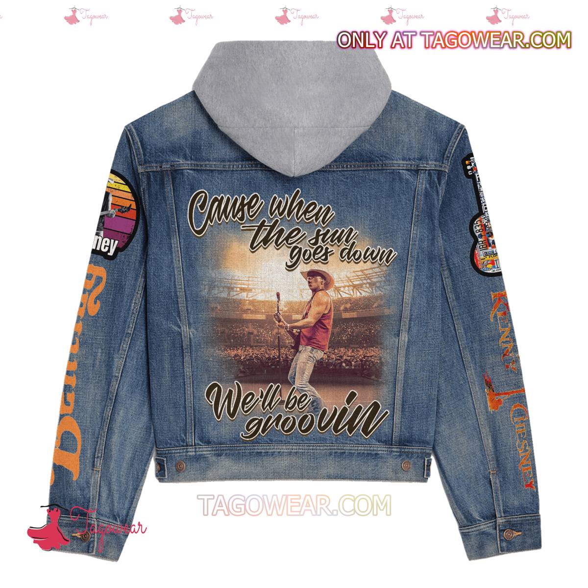 Kenny Chesney Cause When The Sun Goes Down We'll Be Groovin Jean Hoodie Jacket b