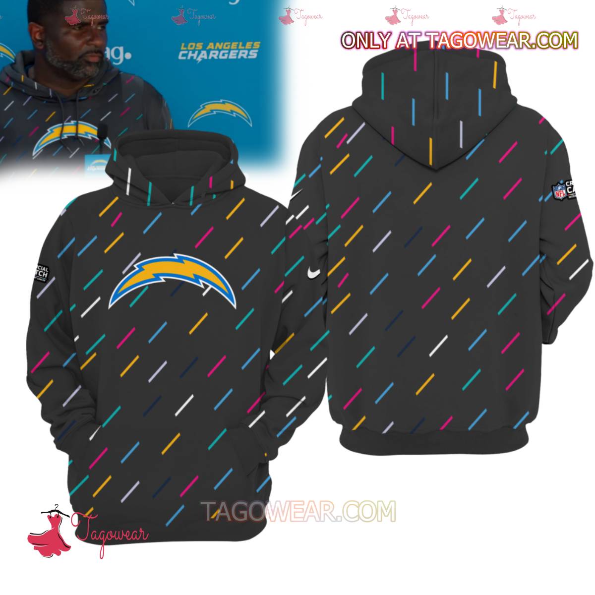 Los Angeles Chargers Crucial Catch Cancer Intercept Hoodie