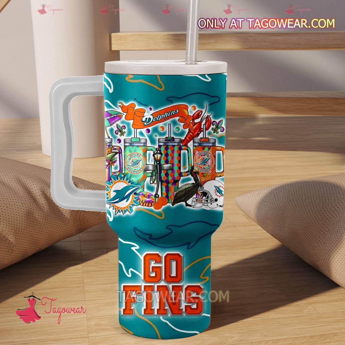 Miami Dolphins Fins Up Go Fins 40oz Tumbler With Handle a