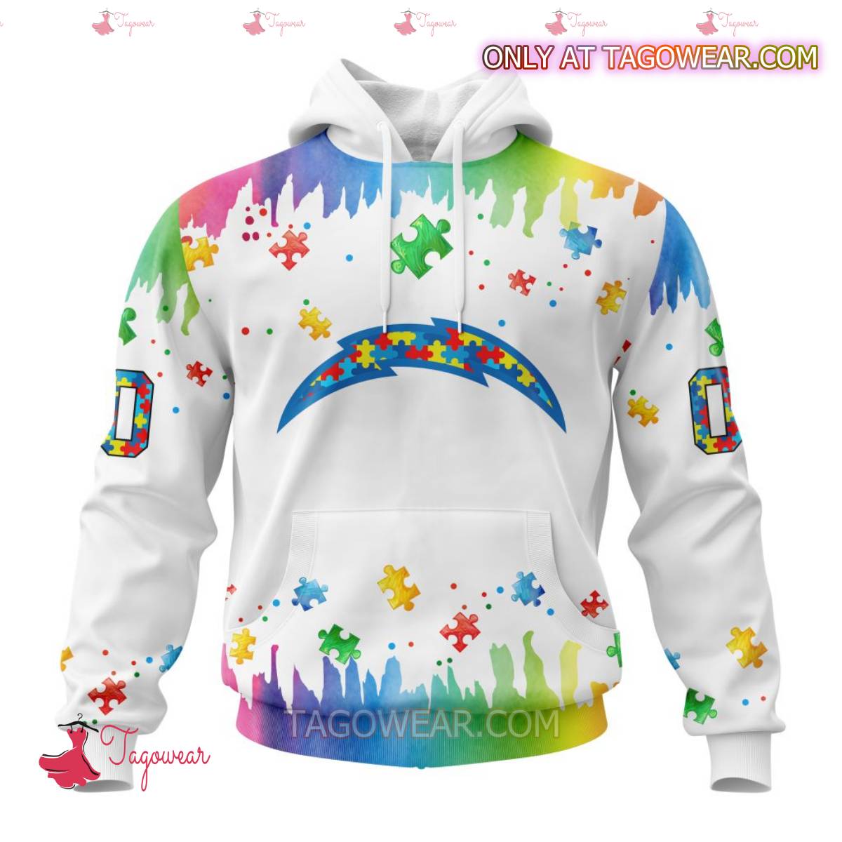 NFL Los Angeles Chargers Autism Awareness Rainbow Splash Personalized T-shirt, Hoodie