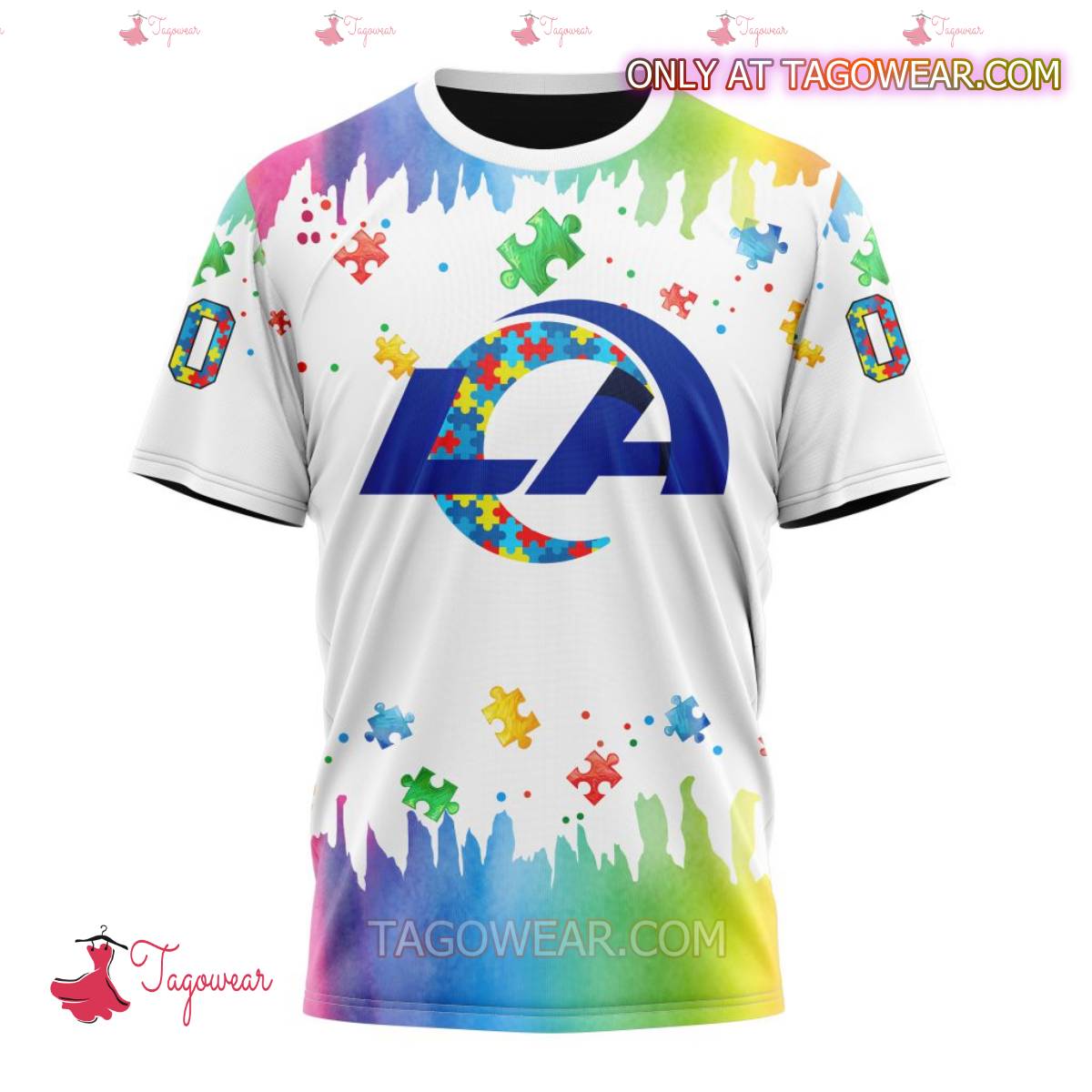 NFL Los Angeles Rams Autism Awareness Rainbow Splash Personalized T-shirt, Hoodie x