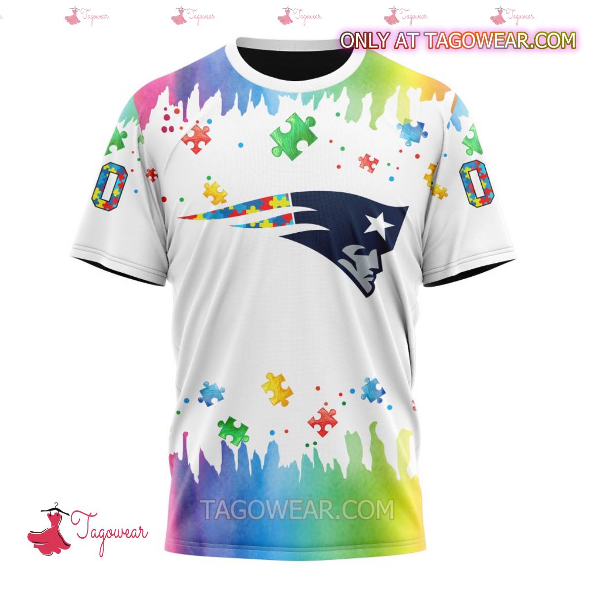 NFL New England Patriots Autism Awareness Rainbow Splash Personalized T-shirt, Hoodie x