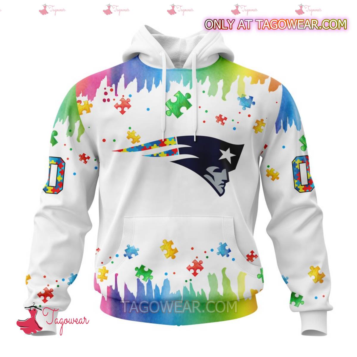 NFL New England Patriots Autism Awareness Rainbow Splash Personalized T-shirt, Hoodie