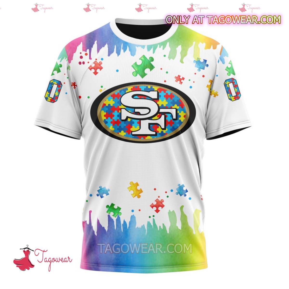 NFL San Francisco 49ers Autism Awareness Rainbow Splash Personalized T-shirt, Hoodie x