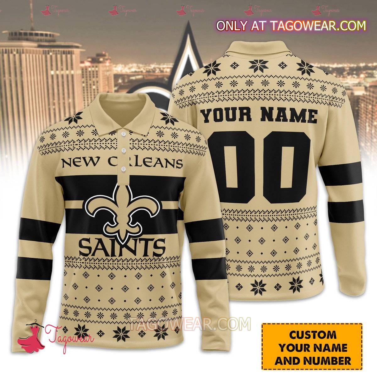 New Orleans Saints Personalized Ugly Polo Long Sleeve