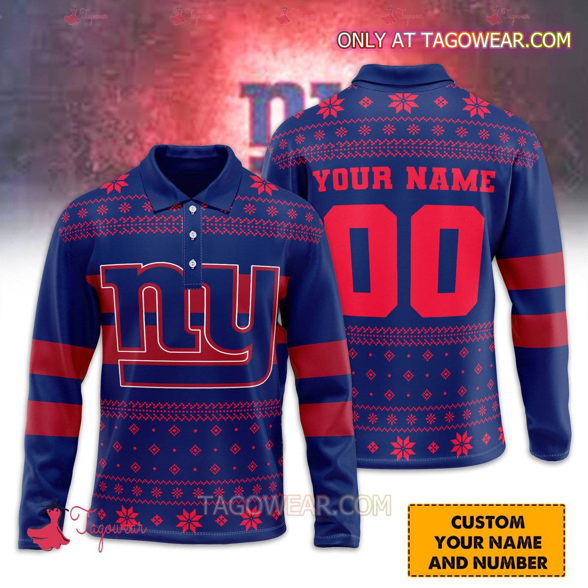 New York Giants Personalized Ugly Polo Long Sleeve