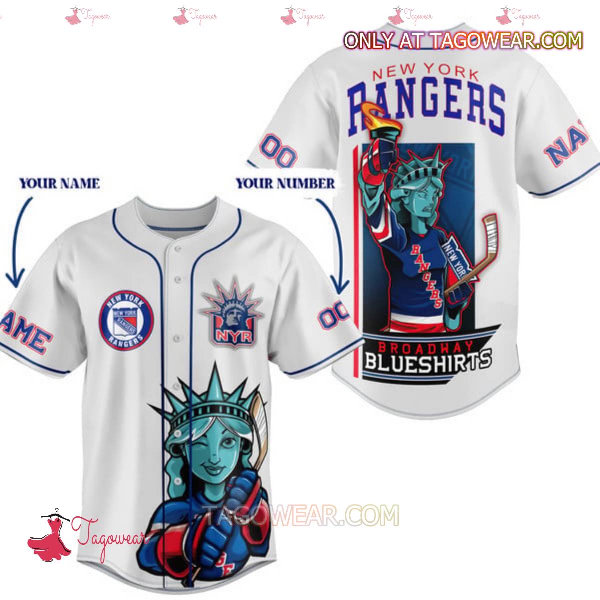 New York Rangers Broadway Blueshirts Personalized Baseball Jersey