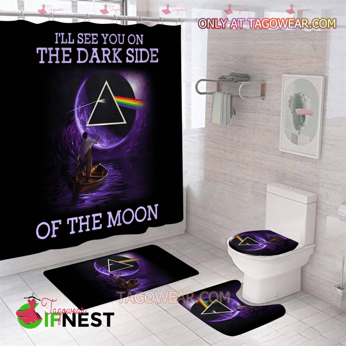 Pink Floyd I'll See You On The Dark Side Of The Moon Shower Curtain Set 4 Pieces