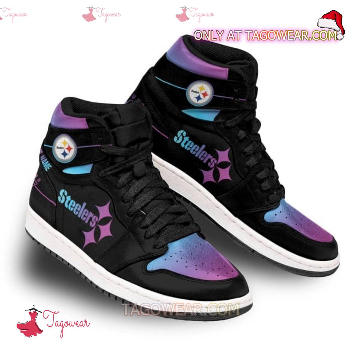 Pittsburgh Steelers Purple Gradient Personalized Air High Top Shoes a