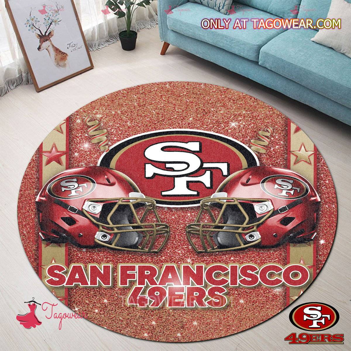 San Francisco 49ers Helmets Glitter Round Rug