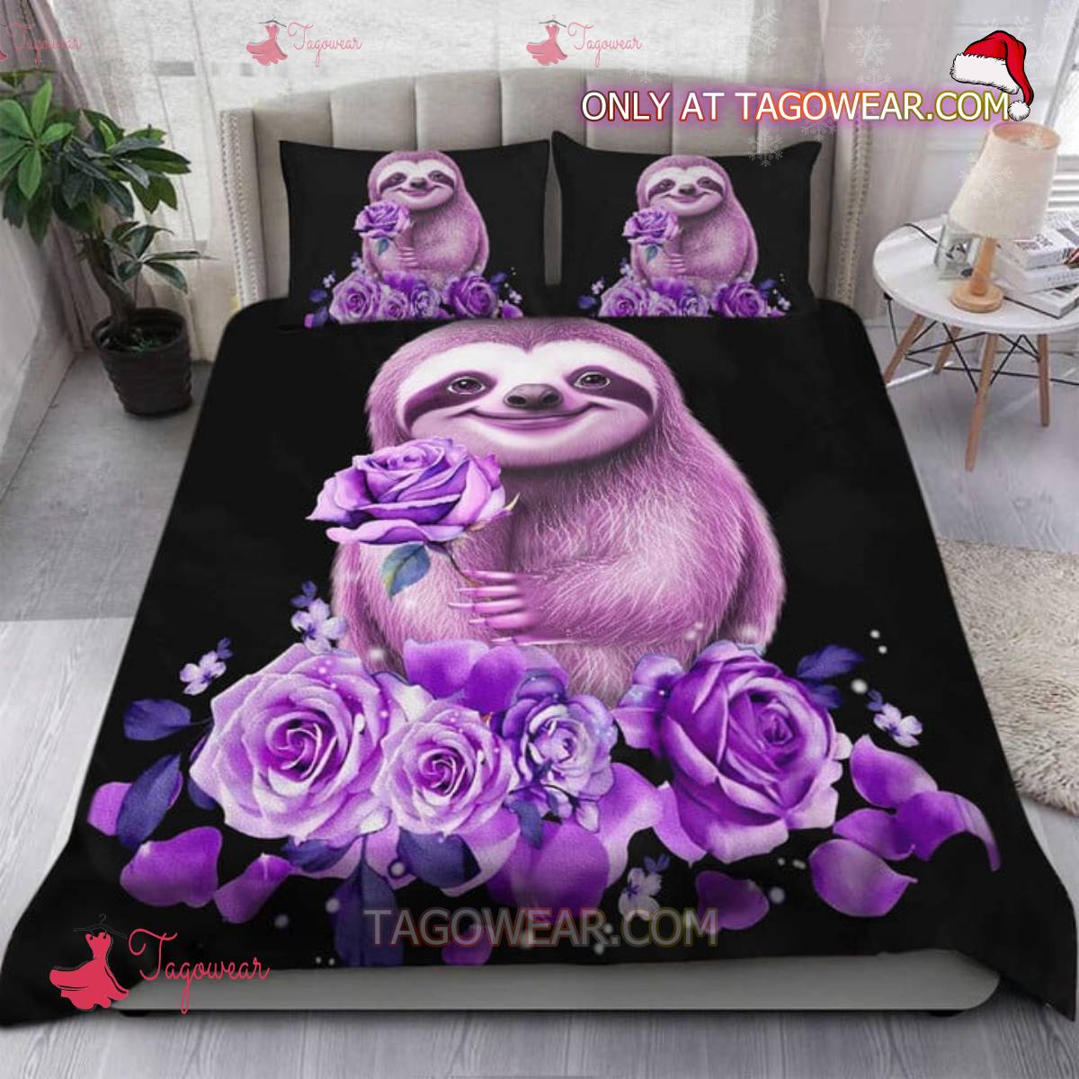 Sloth With Purple Rose Bedding Set