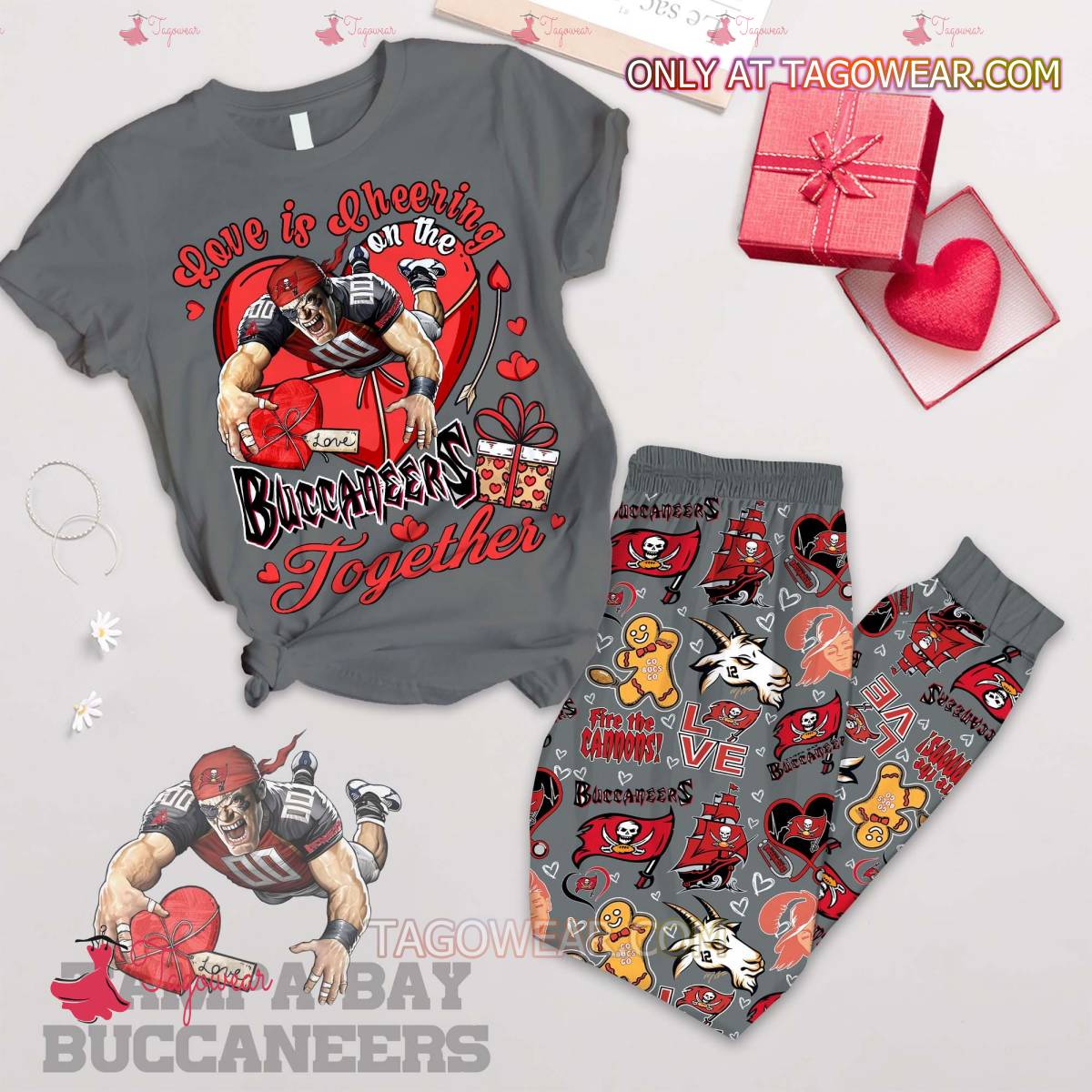 Tampa Bay Buccaneers Love Is Cheering On The Buccaneers Together Valentine Pajamas Set