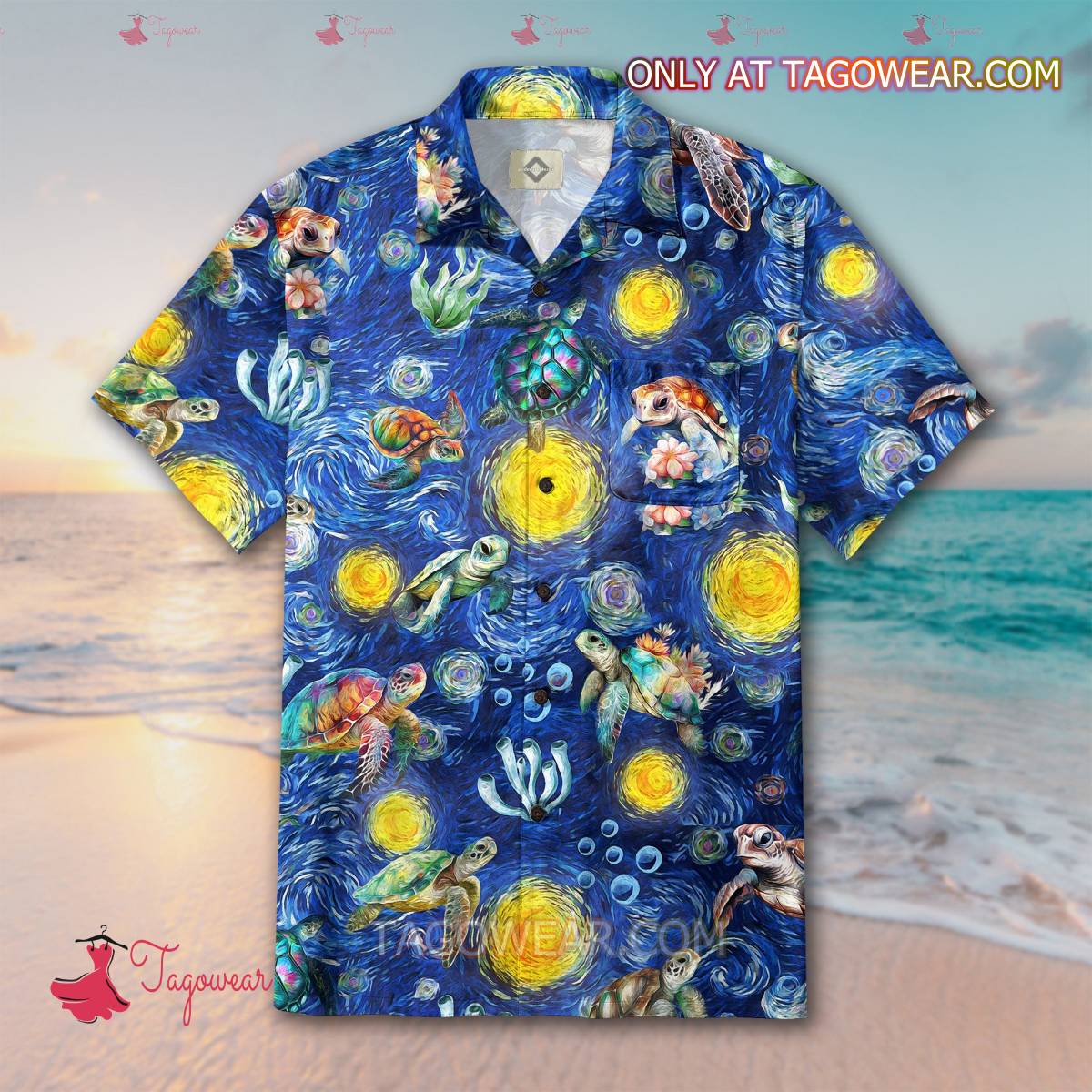 Turtle Starry Night Art Van Gogh Hawaiian Shirt