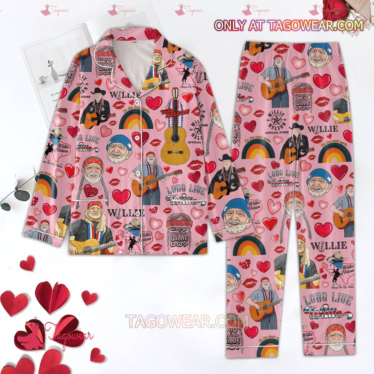 Willie Nelson Valentine Men Women's Pajamas Set a