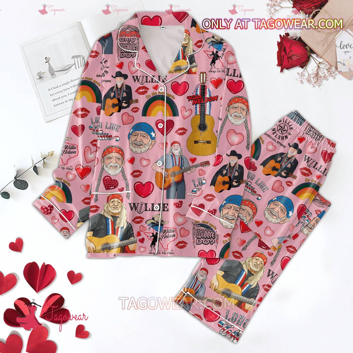 Willie Nelson Valentine Men Women's Pajamas Set
