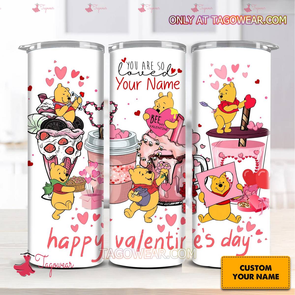Winnie The Pooh You Are So Loved Happy Valentine's Day Personalized Skinny Tumbler