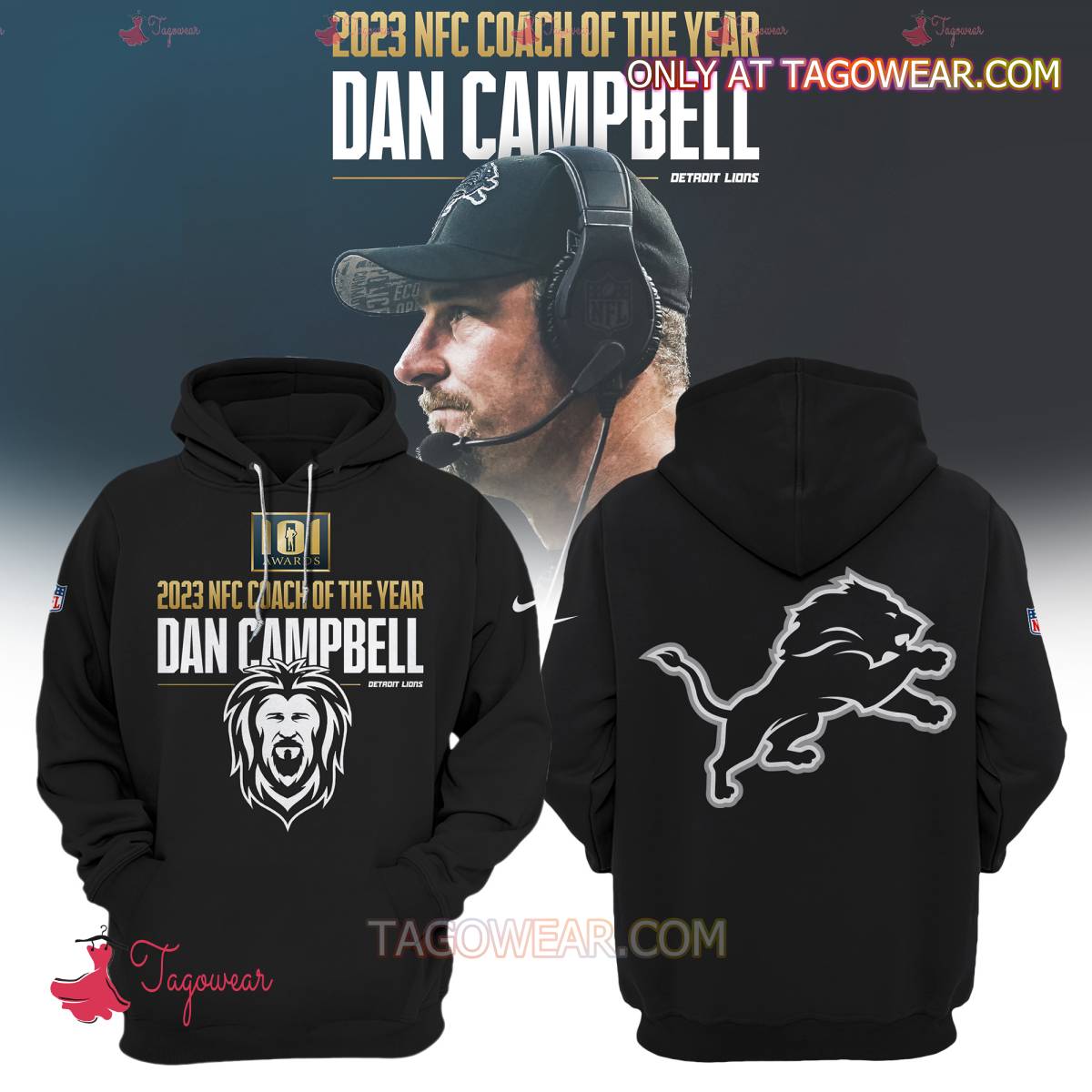 2023 Nfc Coach Of The Year Dan Campbell Detroit Lions Hoodie