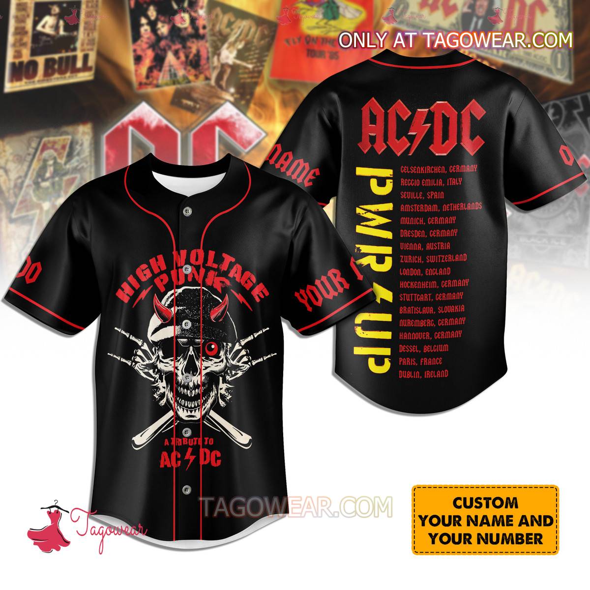 Ac Dc High Voltage Punk Power Up Tour Personalized Baseball Jersey