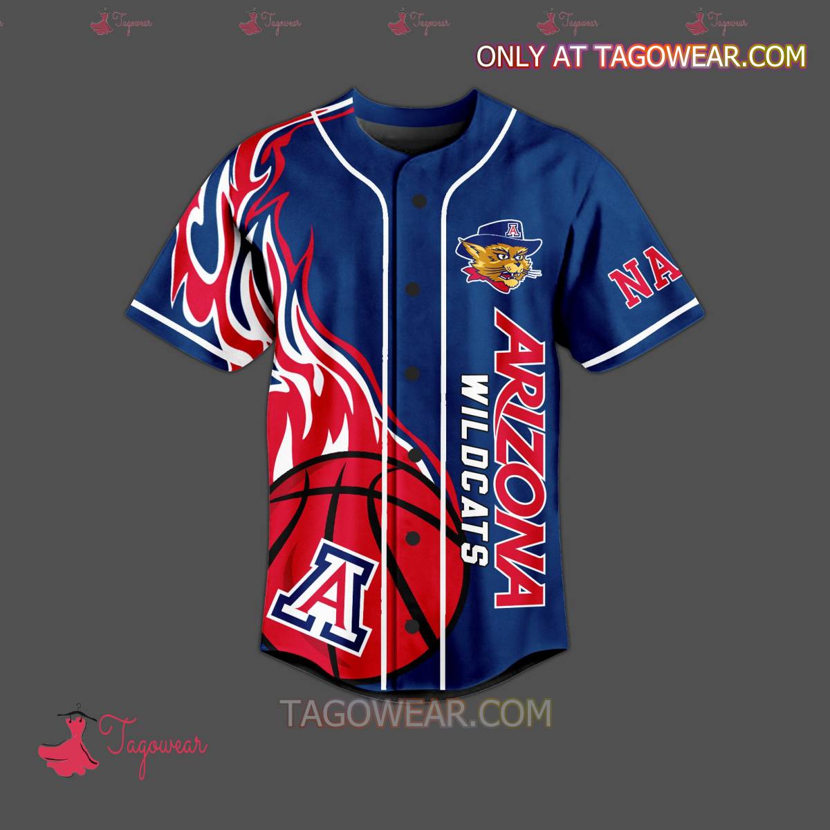 Arizona Wildcats Bear Down Fire Ball Personalized Baseball Jersey a