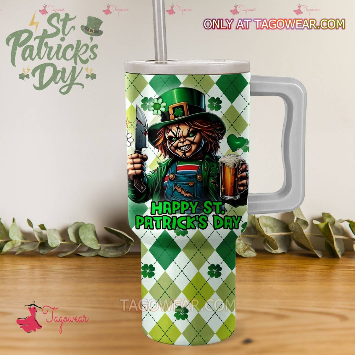 Chucky Happy St. Patrick's Day 40oz Tumbler With Handle