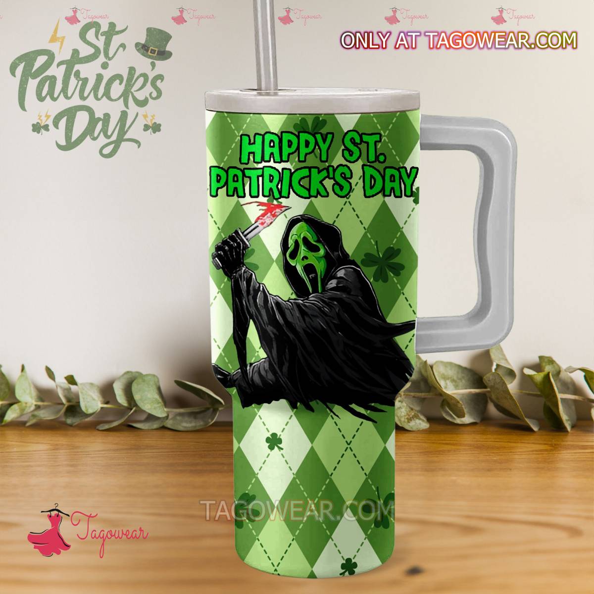 Ghostface Happy St. Patrick's Day 40oz Tumbler With Handle