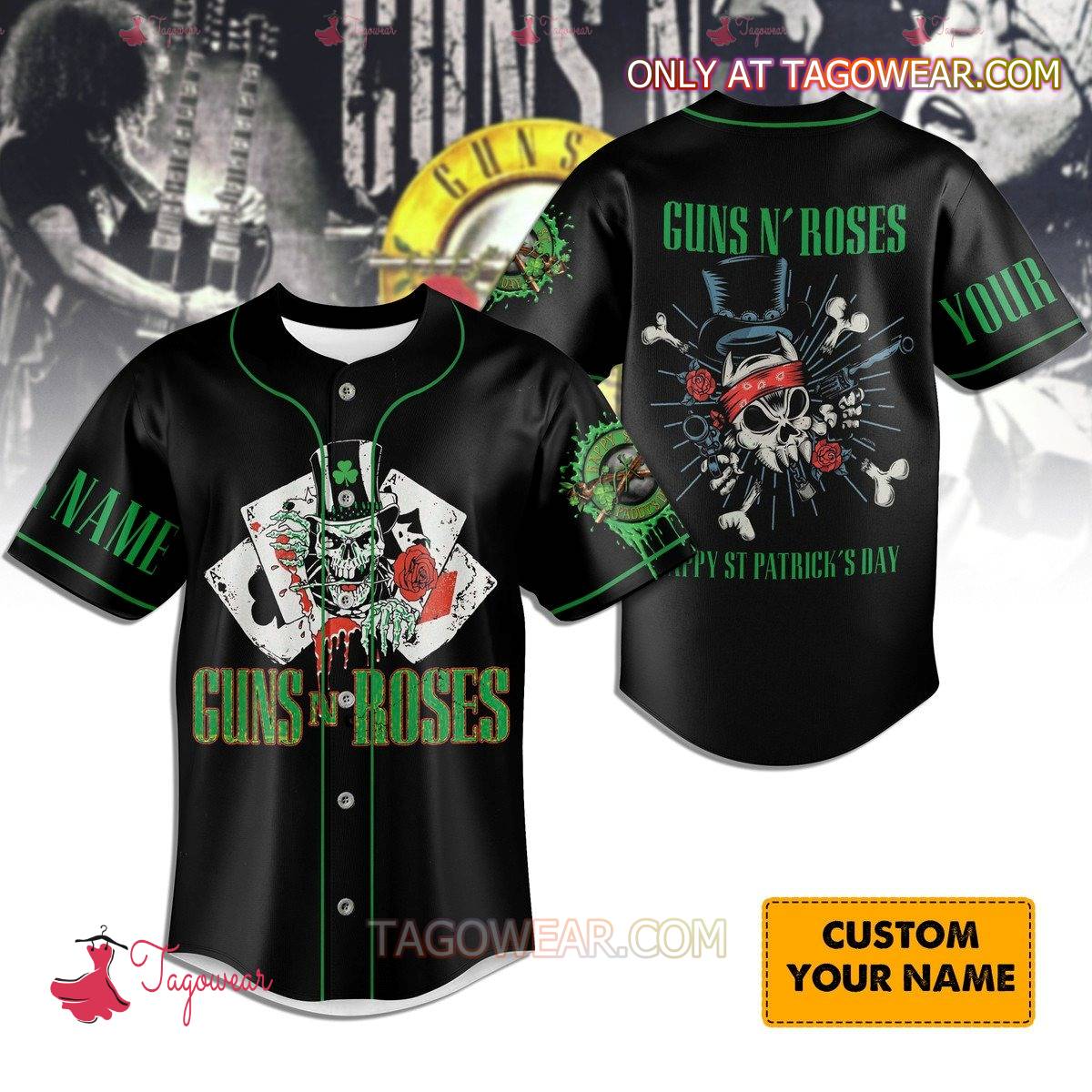 Guns N' Roses Happy St. Patrick's Day Personalized Baseball Jersey