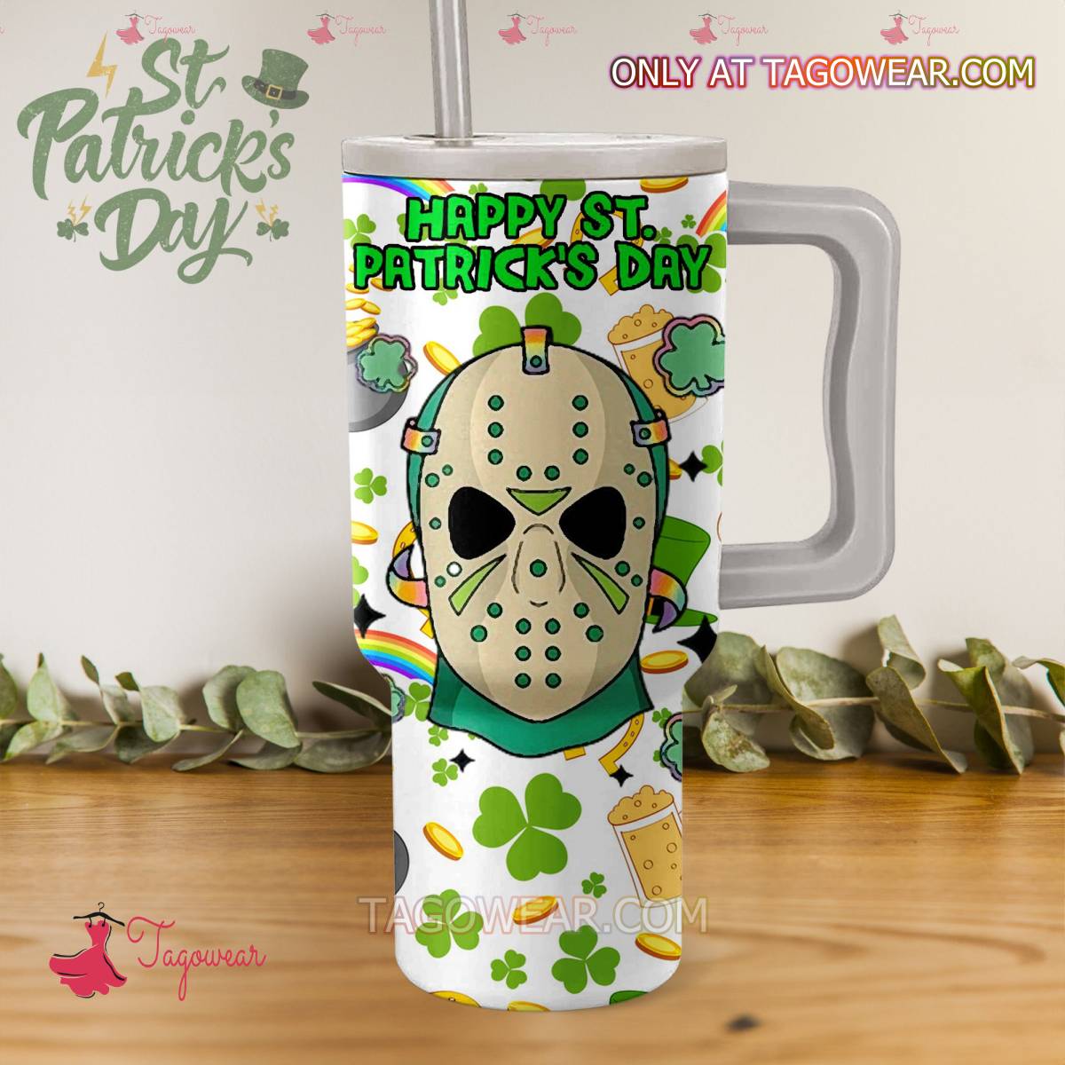 Jason Voorhees Happy St. Patrick's Day 40oz Tumbler With Handle