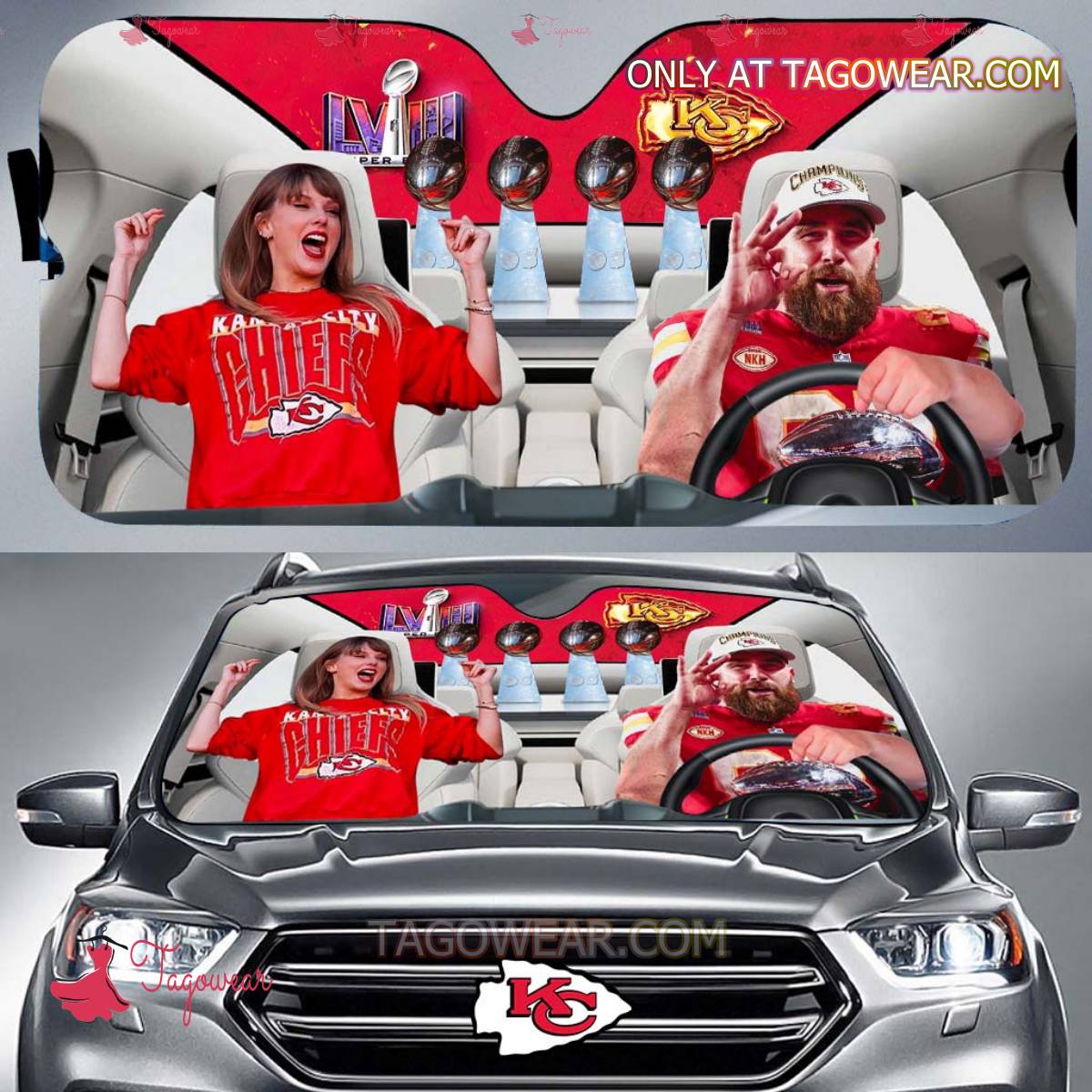 Kansas City Chiefs Super Bowl Lviii Champion Travis Kelce And Taylor Swift Auto Sun Shade
