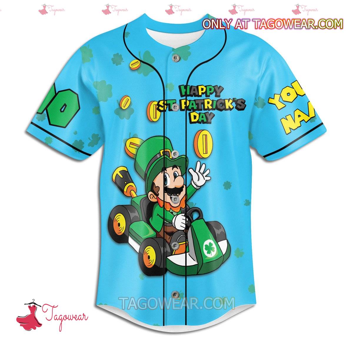 Mario Happy St. Patrick's Day Lucky Personalized Baseball Jersey a