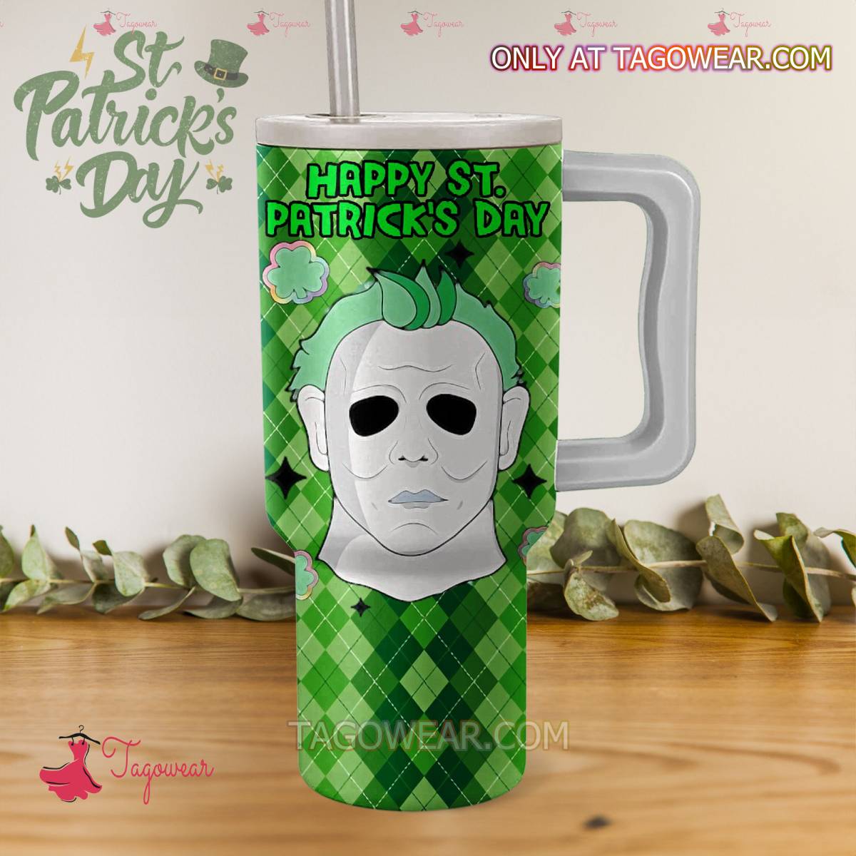 Michael Myers Happy St. Patrick's Day 40oz Tumbler With Handle