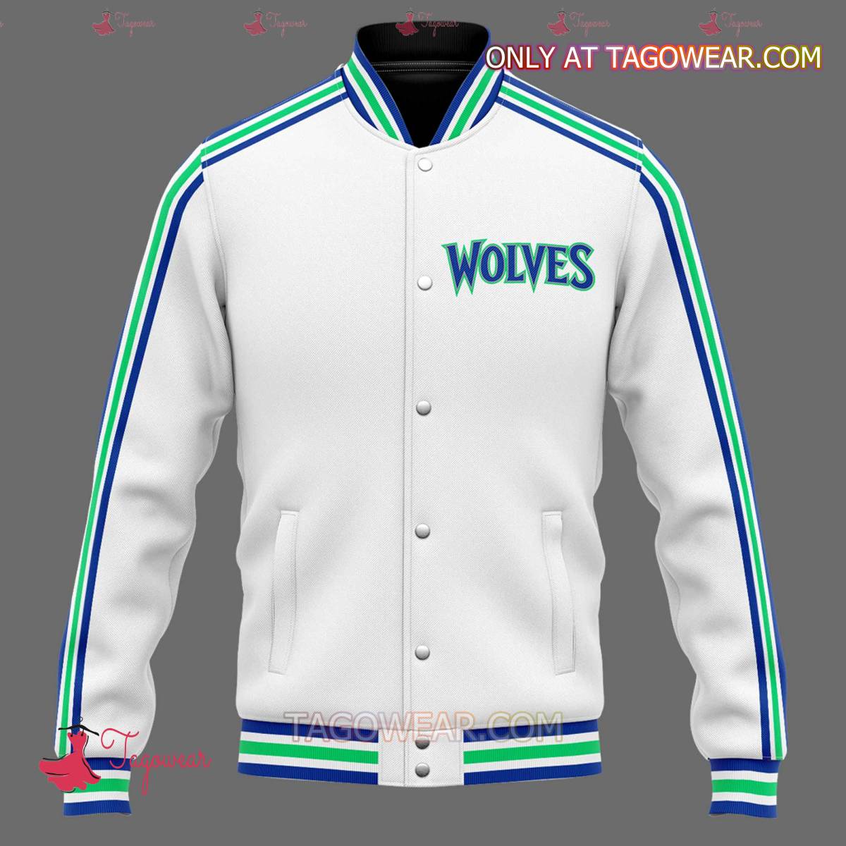 Minnesota Timberwolves Green And Blue Stripes Baseball Jacket a