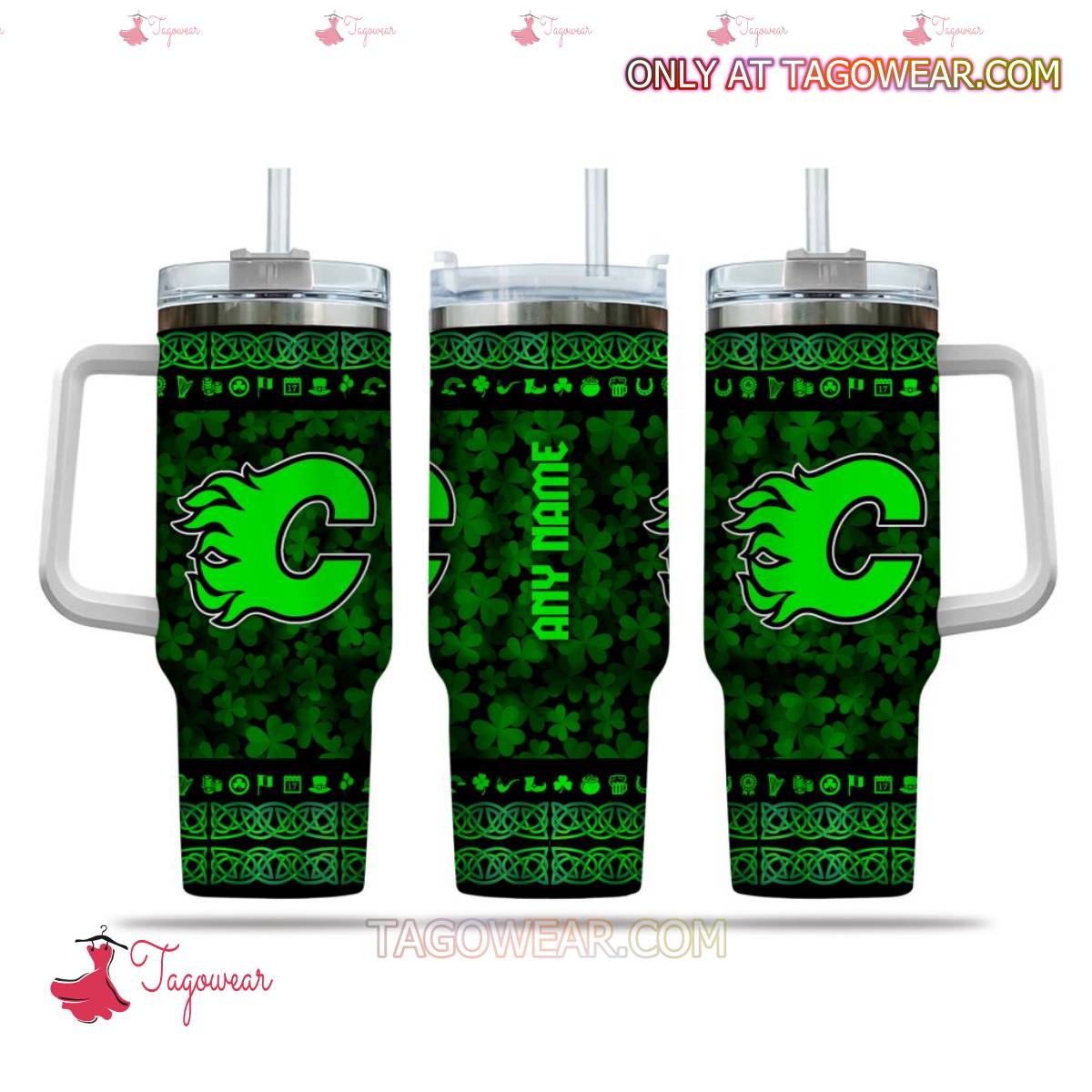 NHL Calgary Flames Happy St. Patricks Day Personalized 40oz Tumbler With Handle