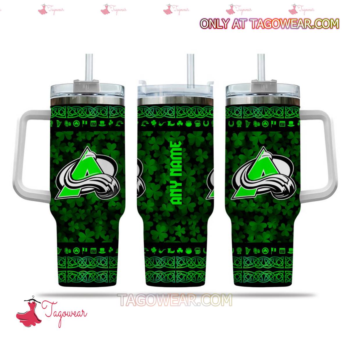 NHL Colorado Avalanche Happy St. Patricks Day Personalized 40oz Tumbler With Handle