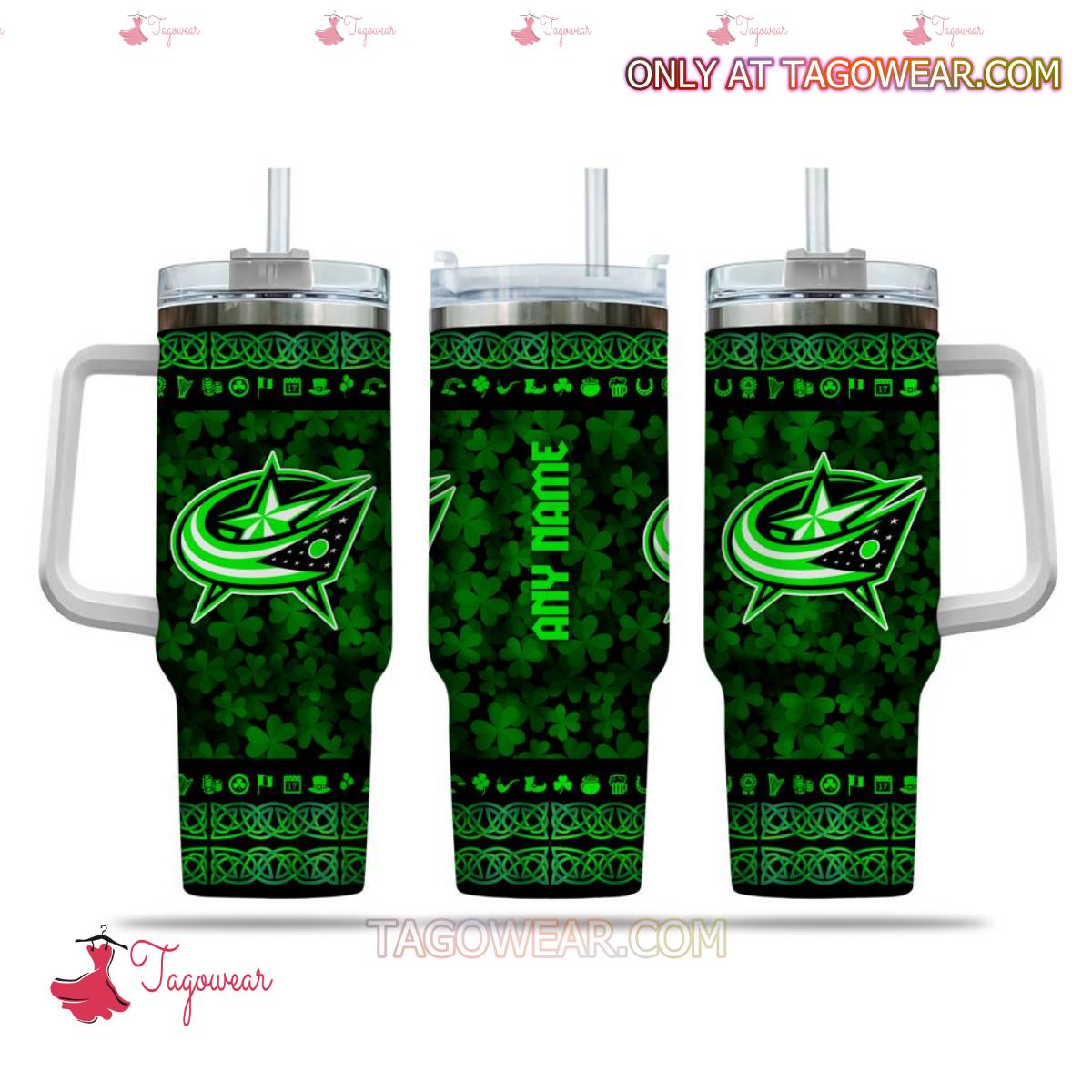 NHL Columbus Blue Jackets Happy St. Patricks Day Personalized 40oz Tumbler With Handle