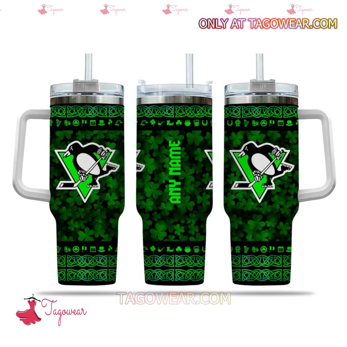 NHL Pittsburgh Penguins Happy St. Patricks Day Personalized 40oz Tumbler With Handle