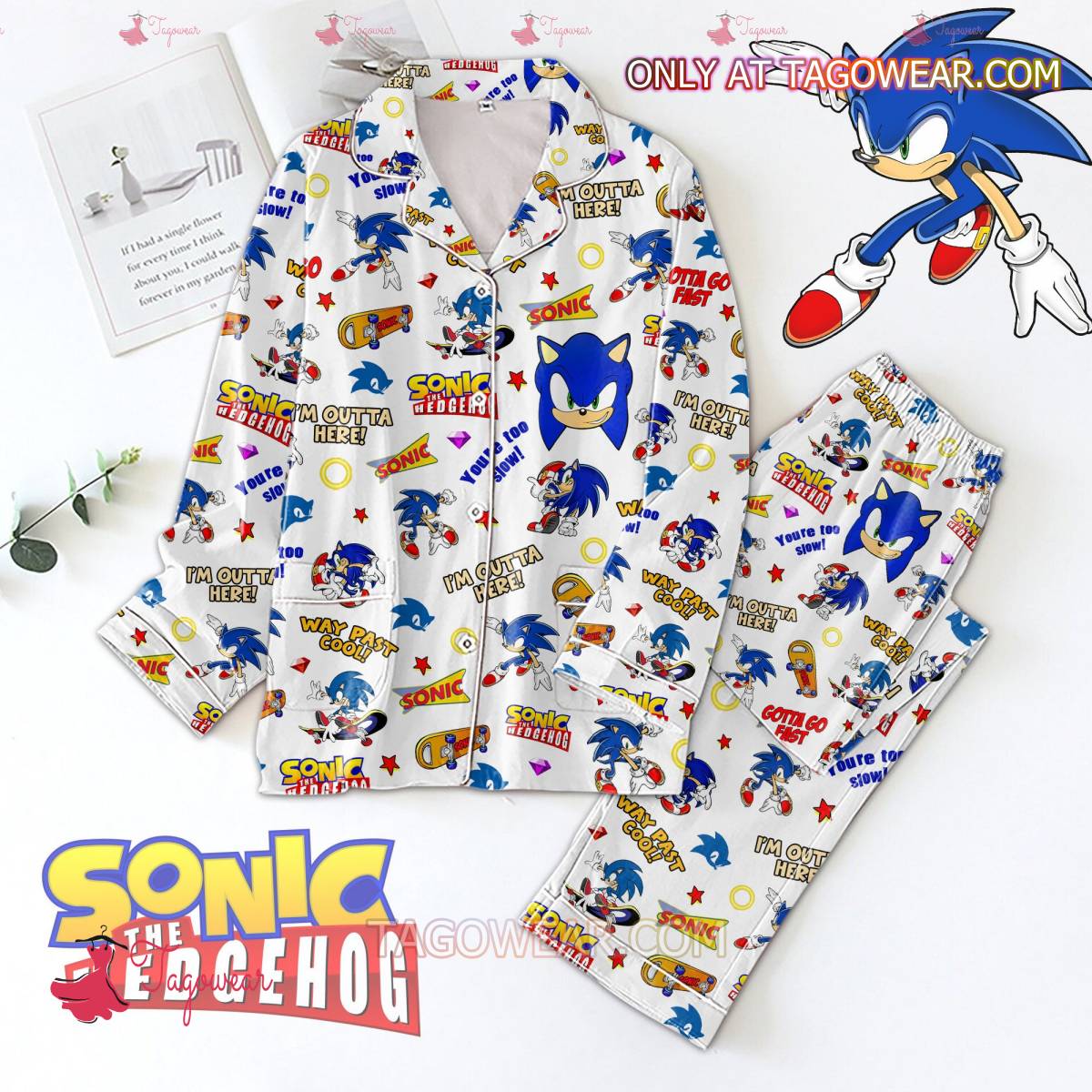 Sonic The Hedgehog Cartoon Pattern Men Women's Pajamas Set