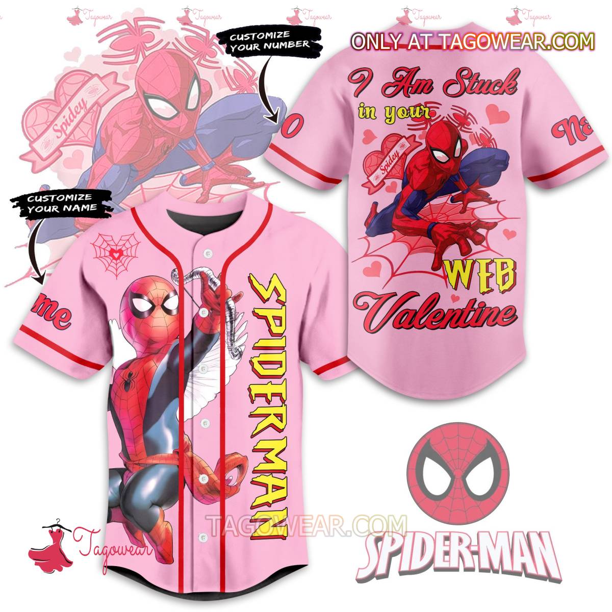 Spiderman I Am Stuck In Your Web Valentine Personalized Baseball Jersey