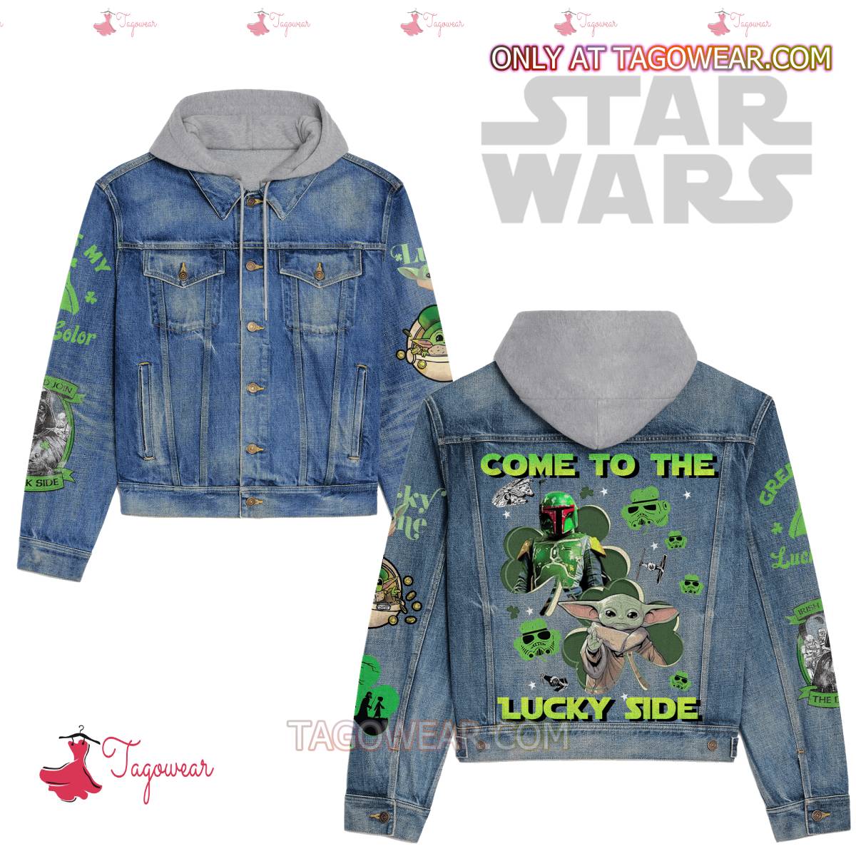 Star Wars Come To The Lucky Side St. Patrick's Day Jean Hoodie Jacket